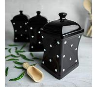 City to Cottage® Black and White | Polka Dot | Handmade | Large 31.5oz/900ml Ceramic Kitchen Storage Jar Set of 3 | Food Containers | Canisters