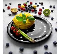 City to Cottage® Black and White Pottery | Polka Dot Spotty | Handmade Hand Painted | Glazed Ceramic 10inch/25.5cm Flat Dinner Plate | Unique Dinnerware