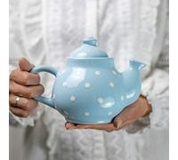 City to Cottage Ceramic 26oz Teapot, Coffee Pot, Tea Pot for Bloomig and Loose Tea Leaf, Handcrafted Premium Teaware, Sky, Baby Blue Polka Dot Tea Pot for Serving Tea and Coffee Teapot for Tea Lovers