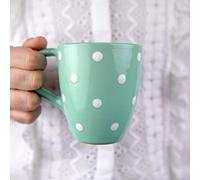 City to Cottage Ceramic Cappuccino Mug with Large Handle, 10oz Coffee Mug for Latte Hot Chocholate Tea, Daily Morning Dring at Home Office Work, Christmas Housewarming Gift Turquoise Blue Polka Dot