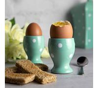 City to Cottage Ceramic Egg Cup Holder Set of 2, Soft Boiled Egg Cups, Hard Boiled Eggs Stand Holders, Breakfast Cooking Kitchen Egg Serving Cup, Handcrafted Egg Cups (Turquoise Polka Dot)