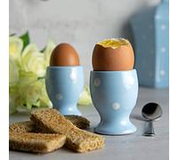 City to Cottage Ceramic Egg Cup Holder Set of 2, Soft Boiled Egg Cups, Hard Boiled Eggs Stand Holders, Breakfast Cooking Kitchen Egg Serving Cup, Handcrafted Egg Cups (Baby Blue Polka Dot)