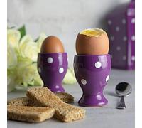 City to Cottage Ceramic Egg Cup Holder Set of 2, Soft Boiled Egg Cups, Hard Boiled Eggs Stand Holders, Breakfast Cooking Kitchen Egg Serving Cup, Handcrafted Egg Cups (Purple Polka Dot)