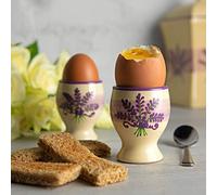City to Cottage Ceramic Egg Cup Holder Set, Soft & Hard Boiled Egg Stand, Breakfast Serving Cup, Handcrafted (Cream Lavender Floral)