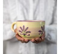 City to Cottage® Lavender Pattern Purple and Cream | Designer Handmade Hand Painted | Unique Ceramic Extra Large 17.5oz/500ml | Cappuccino Coffee Tea Soup Mugs Cups with Handle | Gift