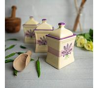 City to Cottage® Lavender Pattern Purple and Cream | Handmade | Small 5.3oz/150ml Ceramic Kitchen | Herb Spice | Storage Jar Set of 3 | Containers | Canisters