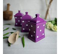 City to Cottage® Purple and White | Polka Dot | Handmade | Small 5.3oz/150ml Ceramic Kitchen | Herb Spice | Storage Jar Set of 3 | Containers | Canisters