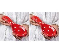 City to Cottage Spoon Rest for Stove Top, Large Ceramic Spoon Holder for Kitchen Counter, Cooking Utensil Rest for Countertop, Handcrafted Red Polka Dot Spoon Rest for Ladle, Spatula, Tong (Pack of 2)