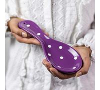 City to Cottage Spoon Rest for Stove Top, Large Ceramic Spoon Holder for Kitchen Counter, Cooking Utensil Rest for Countertop, Handcrafted Purple Polka Dot Spoon Rest for Ladle, Spatula, Tong