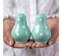 City to Cottage® Teal Blue and White | Polka Dot Spotty | Handmade Hand Painted | Ceramic Salt and Pepper Pots | Shaker | Cruet Set | Holder