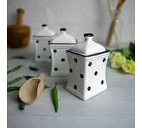 City to Cottage® White and Black| Polka Dot | Handmade | Small 5.3oz/150ml Ceramic Kitchen | Herb Spice | Storage Jar Set of 3 | Containers | Canisters
