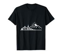 City to Summit Minimal Mountain Skyline Night Art Design T-Shirt
