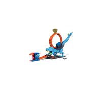 City Track Set with 1 Toy Car, Race through a Giant Loop to Defeat a Big Dinosaur, T-Rex Loop Stunt and Race Playset, HNP77