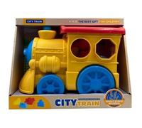 City Train Building Toy Set with Accessories, Yellow and Blue Wheat Straw Educational Train, 3+ Years, Includes Figure and Building Pieces