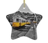 City Train Double-Sided Printed Ceramic Star Christmas Ornament With Gold Hanging Cord-Festive Holiday Decoration For Home,Store, Christmas Tree