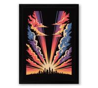 City Under Fire Modern Framed Wall Art Print A2 (59.4×42cm) Black, Wall Decor for Living Room, Bedroom, Office & Home, Ready to Hang, Art Gift