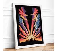 City Under Fire Modern Framed Wall Art Print A2 (59.4×42cm) White, Wall