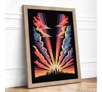 City Under Fire Modern Framed Wall Art Print A3 (42×29.7cm) Oak, Wall