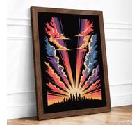 City Under Fire Modern Framed Wall Art Print A3 (42×29.7cm) Walnut, Wall