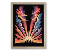 City Under Fire Modern Framed Wall Art Print A4 (29.7×21cm) Oak, Wall Decor for Living Room, Bedroom, Office & Home, Ready to Hang, Art Gift