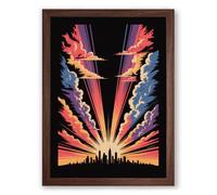 City Under Fire Modern Framed Wall Art Print A4 (29.7×21cm) Walnut, Wall Decor for Living Room, Bedroom, Office & Home, Ready to Hang, Art Gift