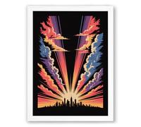 City Under Fire Modern Framed Wall Art Print A4 (29.7×21cm) White, Wall Decor for Living Room, Bedroom, Office & Home, Ready to Hang, Art Gift