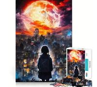 City Under Giant Red Moon Jigsaw Puzzles 1000 Pieces Logic Game Anxiety Relief Pattern Assemble Art Display (38x52cm)