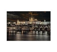 City Wall Art,Charles Bridge at night, Prague,Prints on Canvas,Nature Landscape Print Skyline Pictures,for Living Bathroom Room Wall Decor90x60cm(36x24in) Frameless
