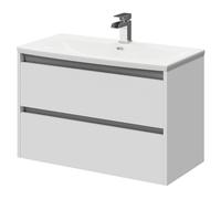 City Wall Mounted 2 Drawer Vanity Unit and Curved Basin with 1 Tap Hole | Gloss White | MDF | 800mm