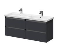City Wall Mounted 4 Drawer Vanity Unit and Twin Polymarble Basin with 1 Tap Hole | Gloss Grey | MDF | 1200mm