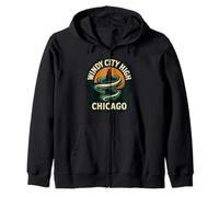 City Windy High Chicago Shirt Retro Skyline Swirl Design Zip Hoodie
