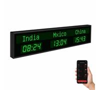 City World Clock, LED Digital World Clock, Remote Control & App Setting, Editable City Name, Time & Date, Wall Mounted, HD Dot Matrix Display, for Multinational Company