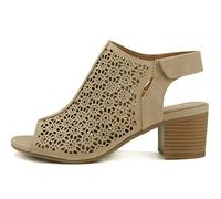 CITYCLASSIFIED “Elect” ~ Women’s Peep Toe Laser Cut Geometric Caged Slingback Ankle Strap Low Stacked Heel Ankle Bootie, Lt-taupe Nb, 4.5 UK