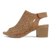 CITYCLASSIFIED “Elect” ~ Women’s Peep Toe Laser Cut Geometric Caged Slingback Ankle Strap Low Stacked Heel Ankle Bootie, Tan Nb, 5.5 UK