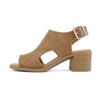 CITYCLASSIFIED “Elect” ~ Women’s Peep Toe Laser Cut Geometric Caged Slingback Ankle Strap Low Stacked Heel Ankle Bootie, B-tan Nubuck, 7 UK