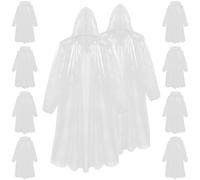 CityComfort Adults Rain Poncho Disposable Transparent Waterproof Ponchos Multipack (White - 10 Pack)