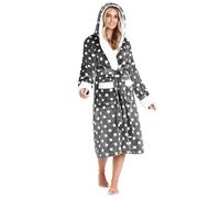 Citycomfort All Over Dots Fleece Dressing Gown In Charcoal Charcoal