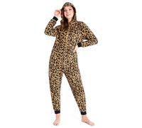 Onesies for Women Soft Comfy Fleece Pyjamas Nightwear for Women Fluffy Fleece Onesie Lounge Wear Sizes S-XL (Brown Leopard, XL)