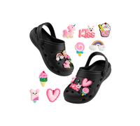 CityComfort Clog Shoes with Removable Charms Slip On Flat Shoes With Strap in Black | Size: Infant 10 CityComfort Black Infant 10