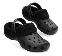 CityComfort Clogs for Girls, Winter Slippers with Soft Sherpa Fleece Lining & Adjustable Strap, Slip-on Indoor House Mules (11 UK, Black)