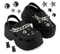 CityComfort Clogs for Women Platform Heeled Clogs Removable Charms Slip On Garden Mule Indoor Outdoor Holiday Essentials (5/6 UK, Black)
