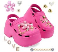 CityComfort Clogs for Women Platform Heeled Clogs Removable Charms Slip On Garden Mule Indoor Outdoor Holiday Essentials (3/4 UK, Pink)