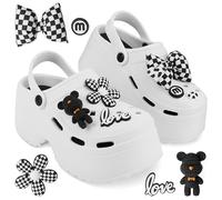 CityComfort Clogs for Women Platform Heeled Clogs Removable Charms Slip On Garden Mule Indoor Outdoor Holiday Essentials (5/6 UK, White)
