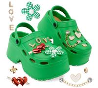 CityComfort Clogs for Women Platform Heeled Clogs Removable Charms Slip On Garden Mule Indoor Outdoor Holiday Essentials (5/6 UK, Green)