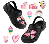CityComfort Clogs Girls Removable Shoe Charms Garden Shoes Slip On Ankle Strap Indoor Outdoor Beach Holiday Essentials (Black/Pink, 3 UK)