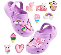 CityComfort Clogs Girls Removable Shoe Charms Garden Shoes Slip On Ankle Strap Indoor Outdoor Beach Holiday Essentials (Purple, 2/2.5 UK)