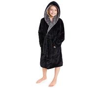 CityComfort Dressing Gown Boys, Kids Fleece Hooded Dressing Gown 7-14 Years (Black, 13-14 Years)