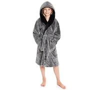CityComfort Dressing Gown Boys, Kids Fleece Hooded Dressing Gown 7-14 Years (Grey, 13-14 Years)