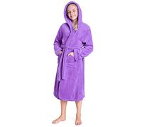 CityComfort Dressing Gown for Girls, Hooded Super Soft Kids Dressing Gowns in Purple Pink Grey, Fluffy Fleece Robe with Belt, Gifts for Girls Teenagers (Purple, 11-12 Years)