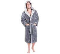 CityComfort Dressing Gown Men and Teenagers - Super Soft Hooded Mens Fleece Robe - Sizes M-2XL Warm Cosy Loungewear Nightwear (Grey, M)